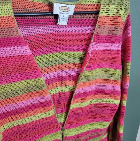 VINTAGE Y2K Size L Hand-Knit Striped Cardigan Sweater - Picture 3 of 7